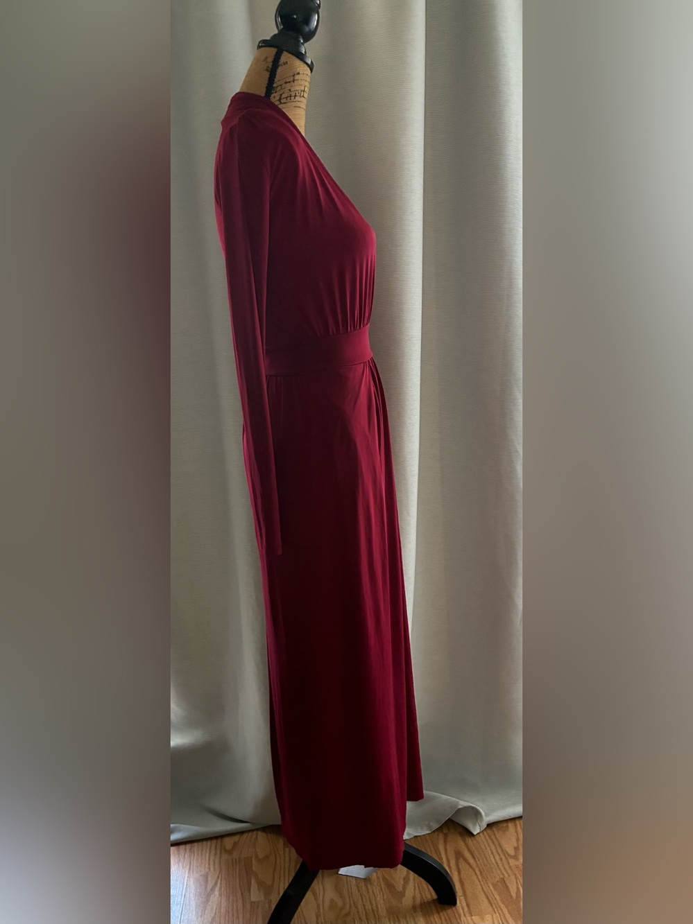 Fashion Nova Burgundy Long-Sleeve Deep V Maxi Dress - Picture 4 of 6